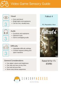 Sensory rating card for the video game Fallout 4. All sensory domains are rated a 3.